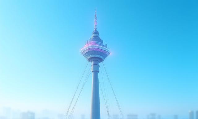 5G network tower with high-speed data waves.